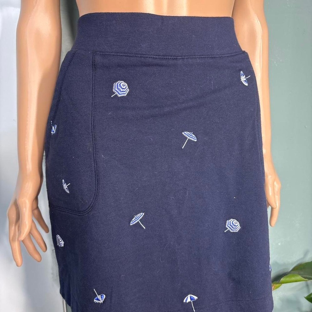 Talbots Navy Blue Embroidered Knit A-Line Skirt Short Size S